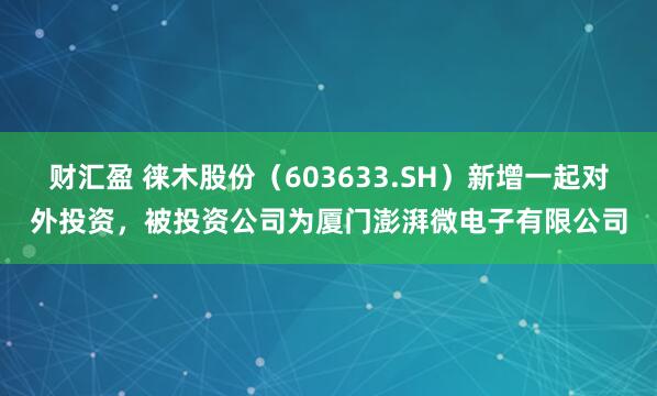 财汇盈 徕木股份（603633.SH）新增一起对外投资，被投资公司为厦门澎湃微电子有限公司